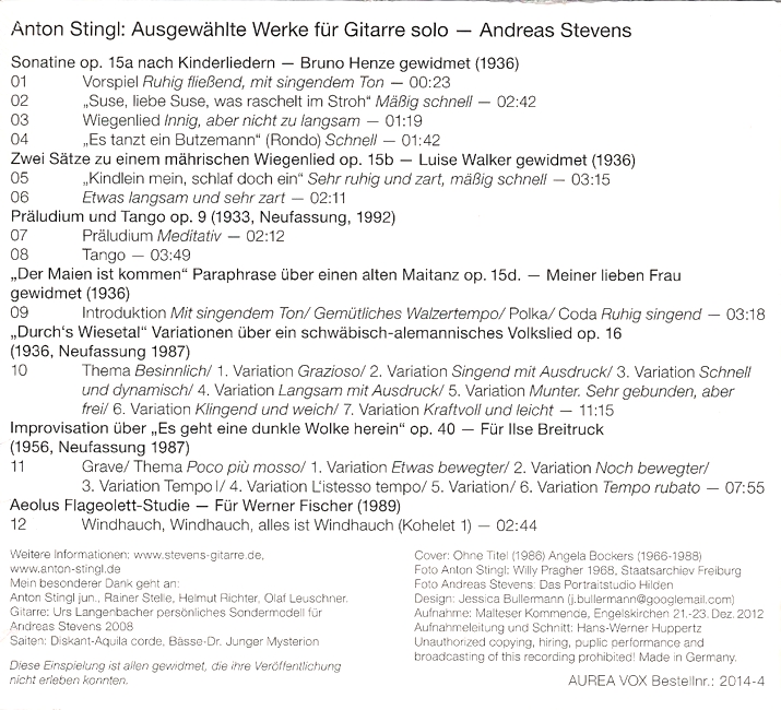  CD Trackliste Anton Stingl 