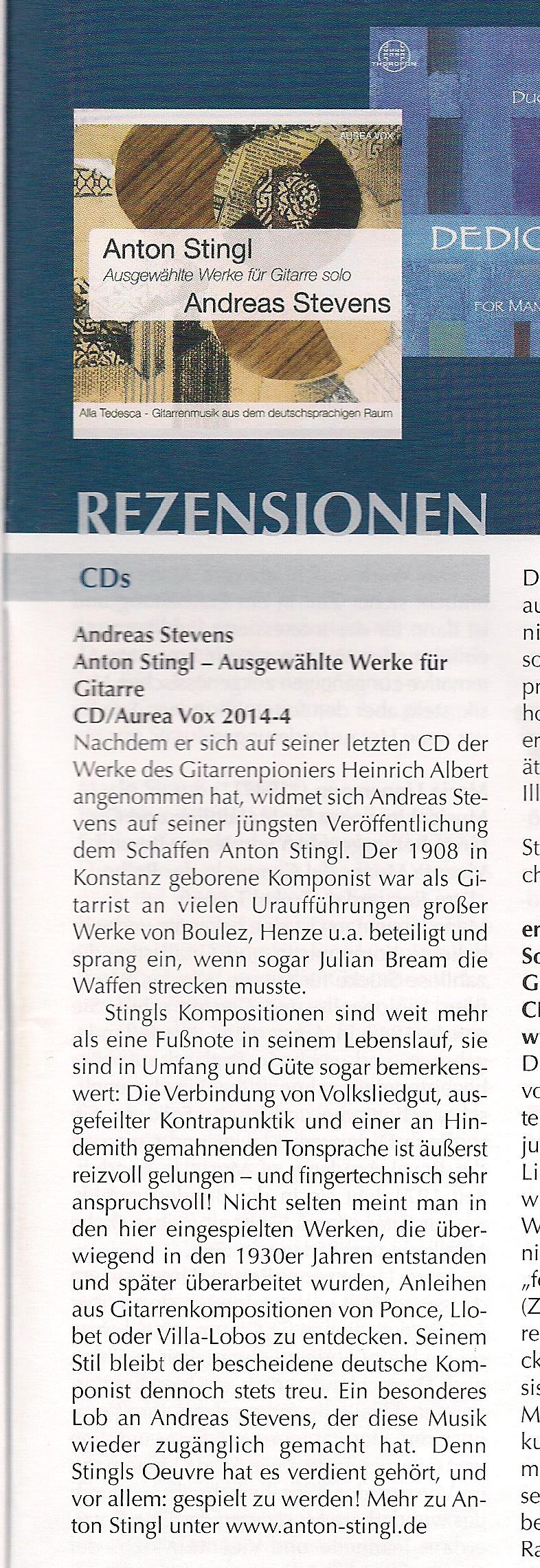  Rezension zur Stingl-CD (Auftakt! 1-2017) 